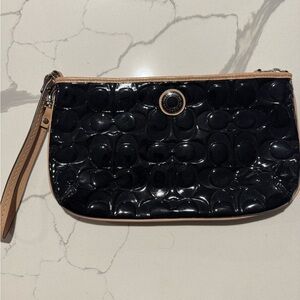 Coach Black Patent Quilted Logo Wristlet